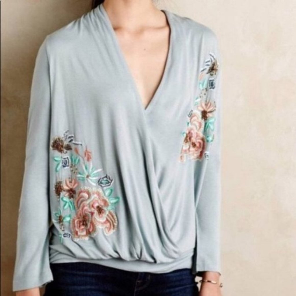 Anthropologie Akemi Kin Floral Faux Wrap Blouse Size Medium New With Tags Nwt M